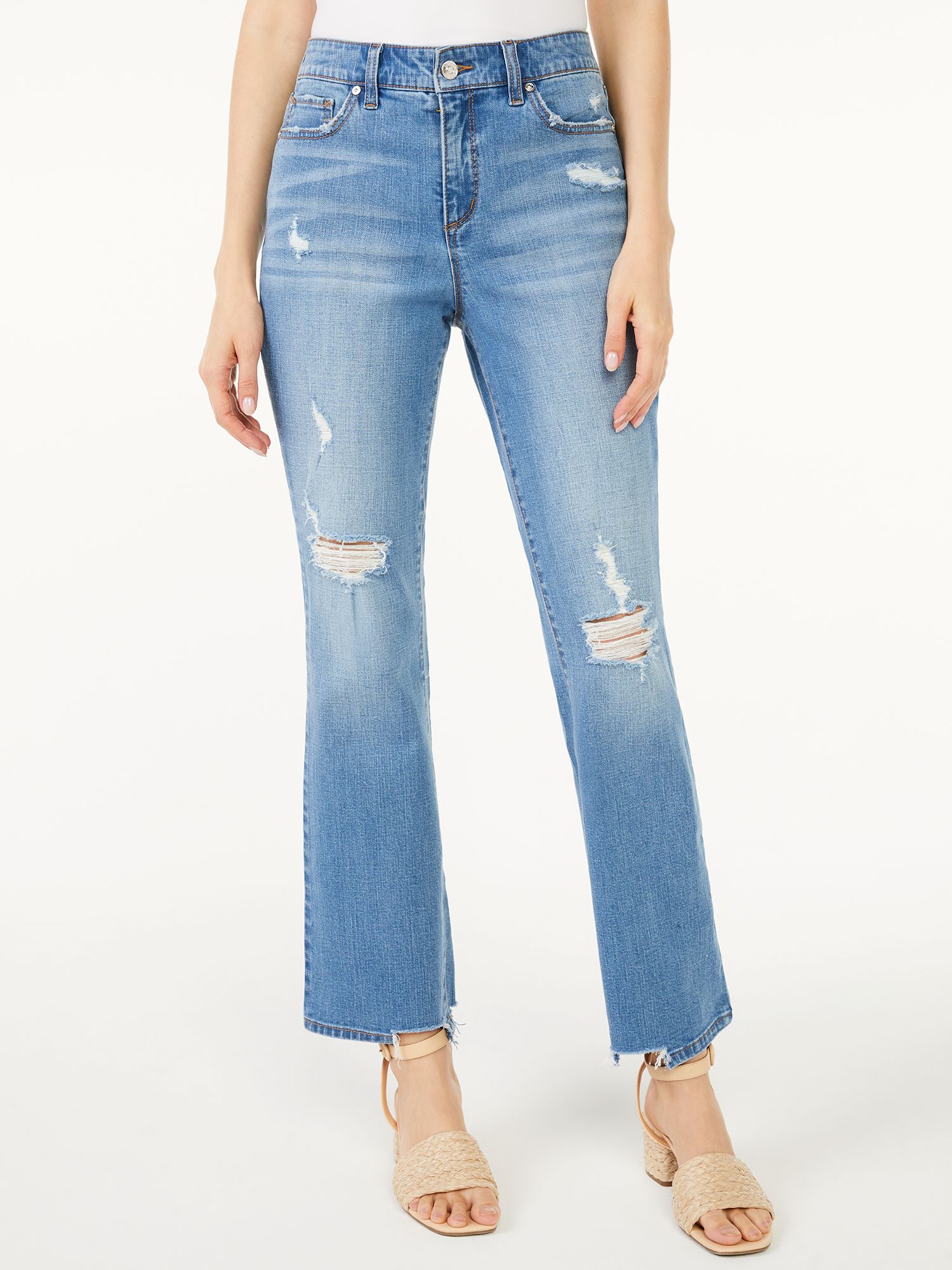 Scoop Women's Cut Hem Crop Flare Jeans | Walmart (US)