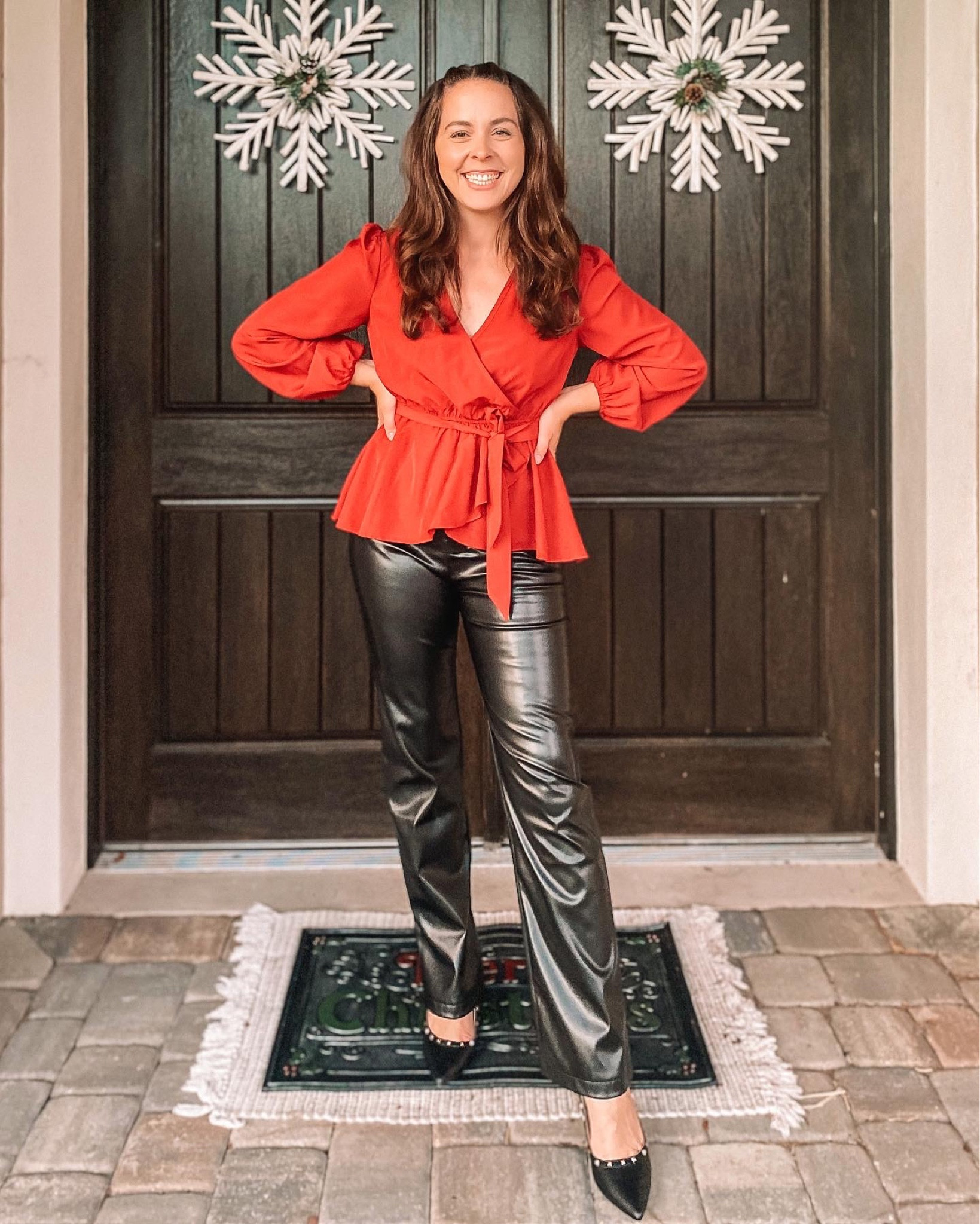 Amazon holiday. Holiday outfit inspo. Red blouse. Faux leather pants. Gift guide for her. 

#LTKGiftGuide #LTKstyletip #LTKHoliday