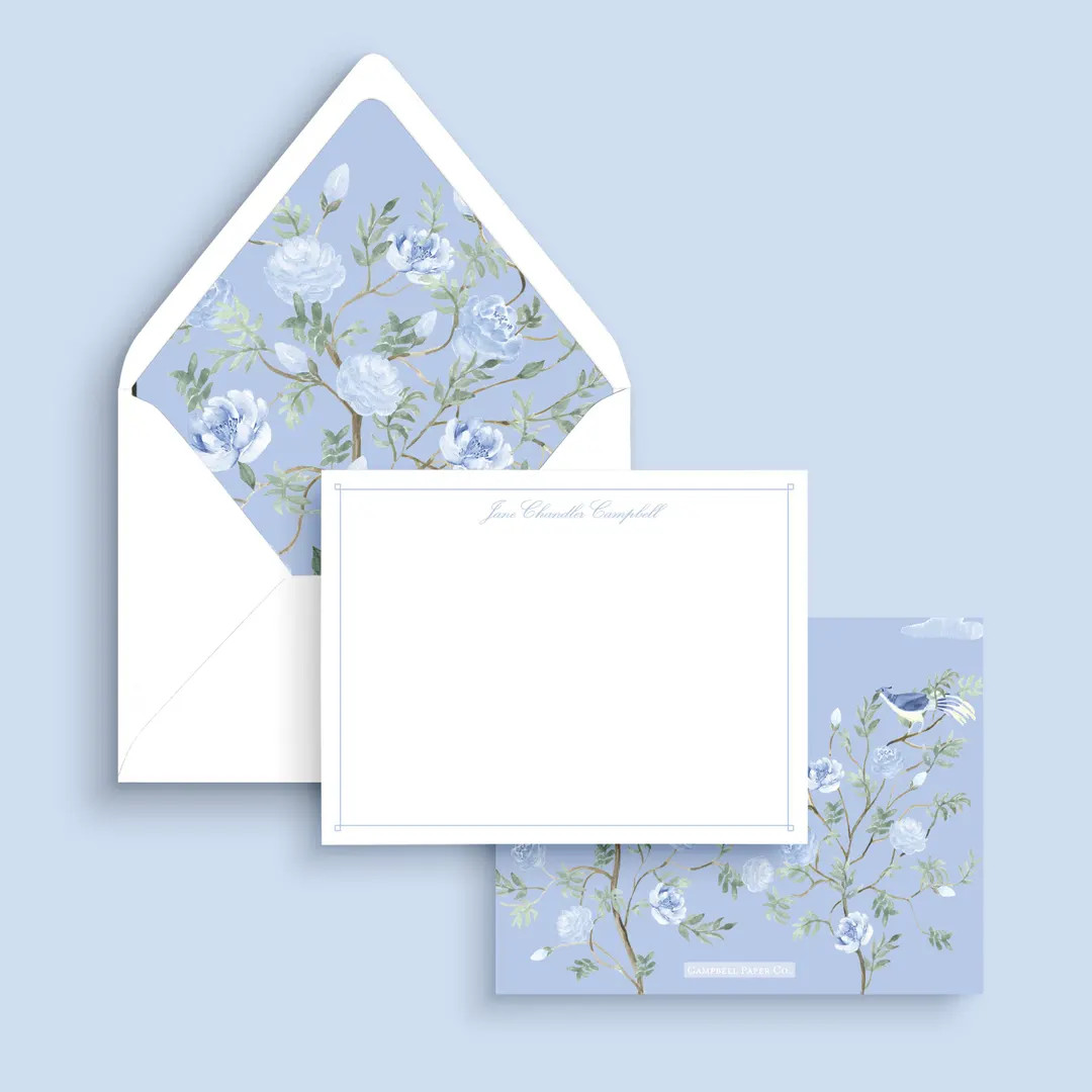 Personalized Chinoiserie Notecards: Blue Floral Stationery Set | Etsy (US)