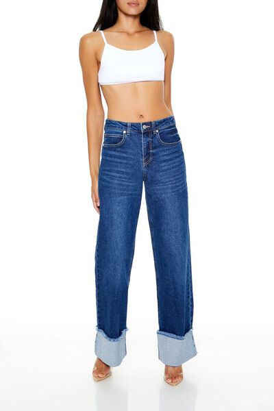 Frayed Cuffed High-Rise Jeans | Forever 21
