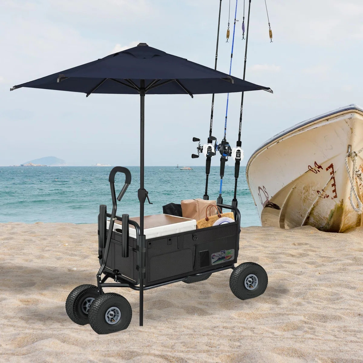 Polar Aurora Fishing Cart Beach Cart Collapsible Wagon w/11'' All-Terrain Wheels for Sand with St... | Wayfair North America