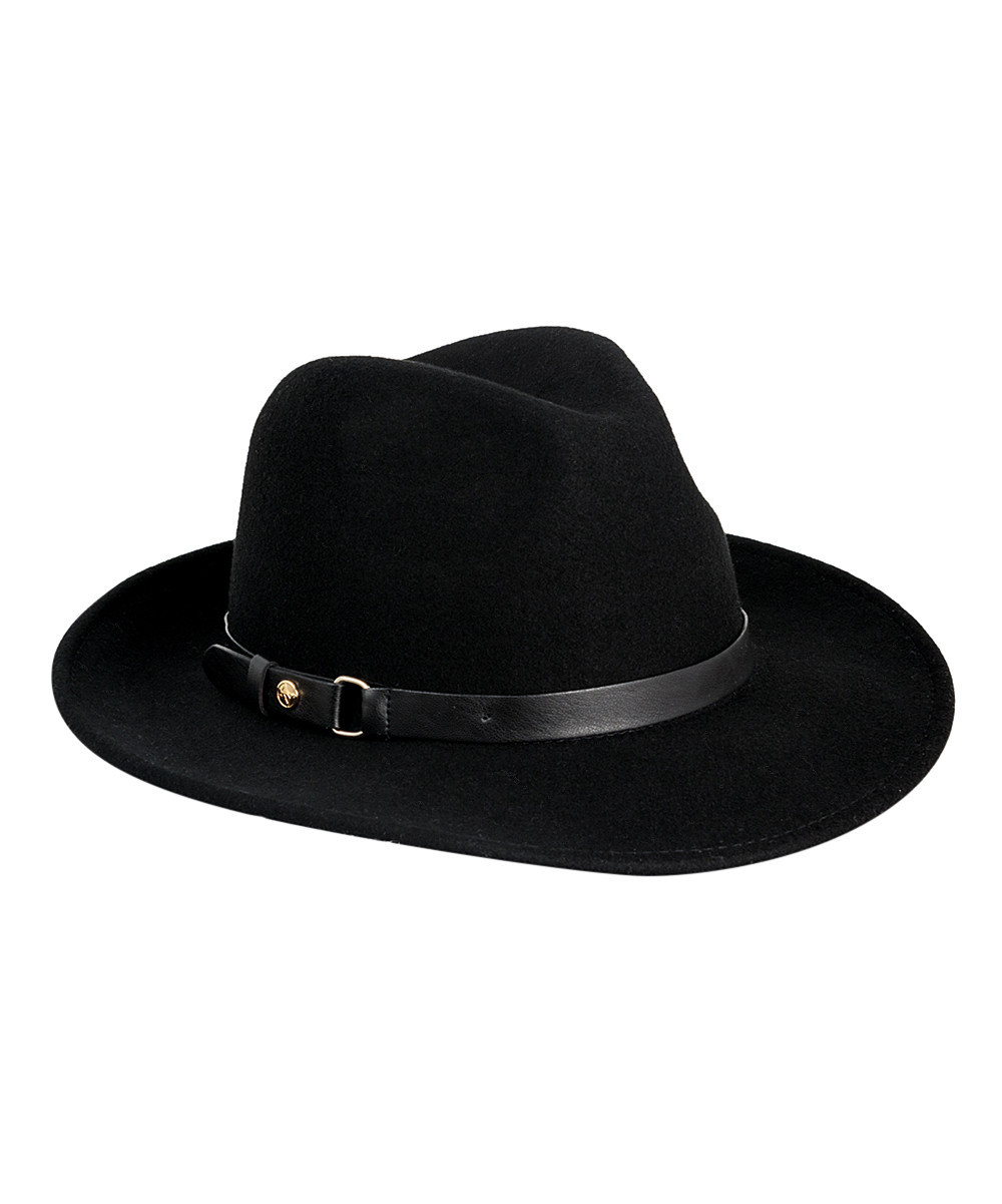 Adrienne Vittadini Women's Fedoras Black - Black Belt-Accent Wool Fedora | Zulily