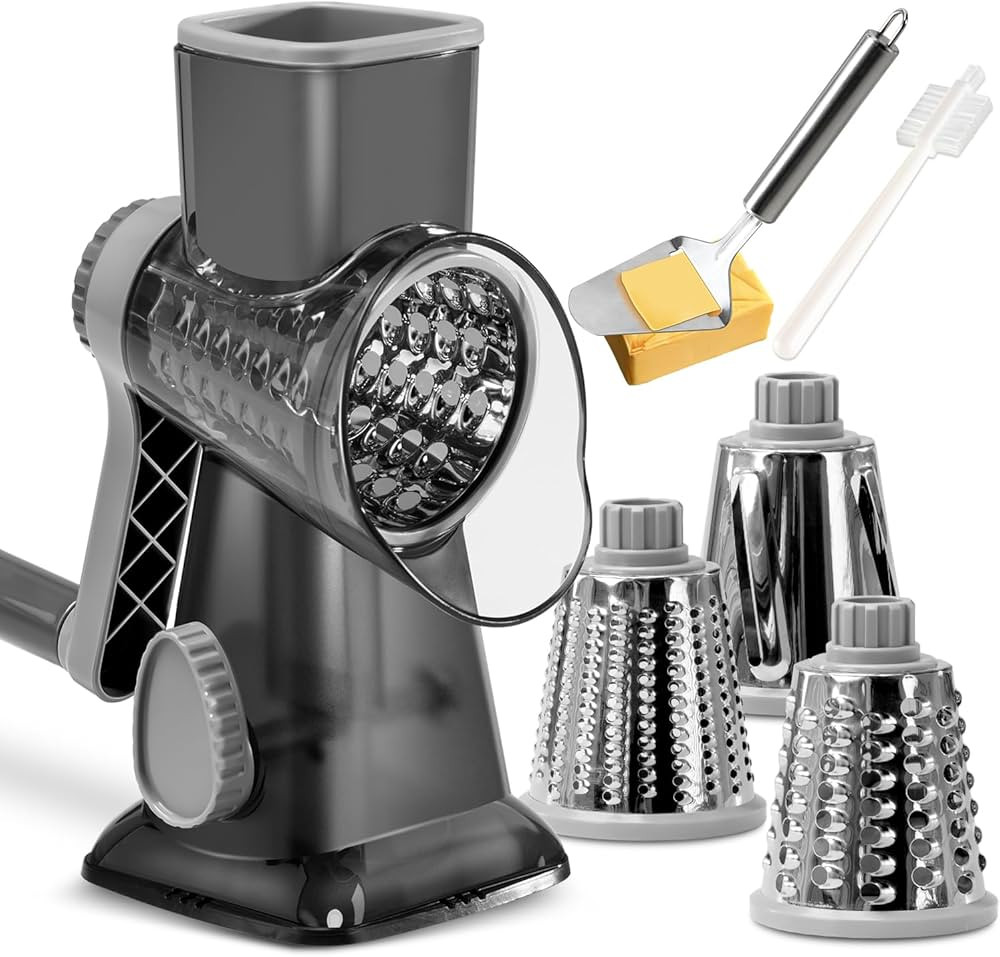 KEOUKE Rotary Cheese Grater with Handle Vegetable Cheese Shredder Slicer Grater for Kitchen 3 Cha... | Amazon (US)