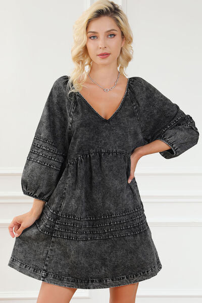 V-Neck Tie Back Mini Denim Dress | Charming Charlie