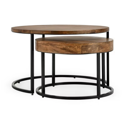 Christopher Knight Home Classic Ander 2 Piece Round Nesting Accent Table Set, Brown/Black | Target
