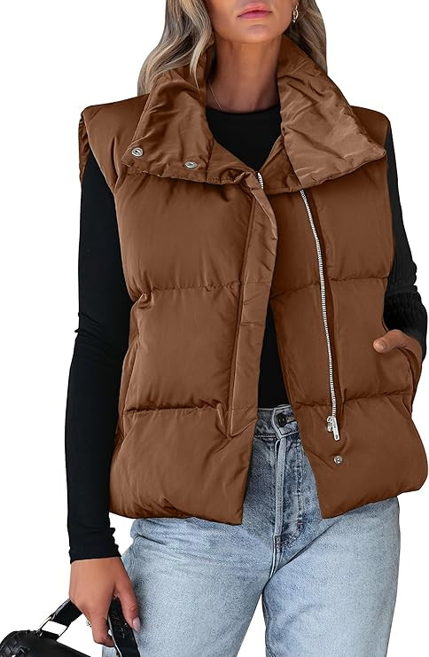 ANRABESS Women Puffer Vest Sleeveless Zip Up Stand Collar Quilted Lightweight Jacket Winter Warm ... | Amazon (US)
