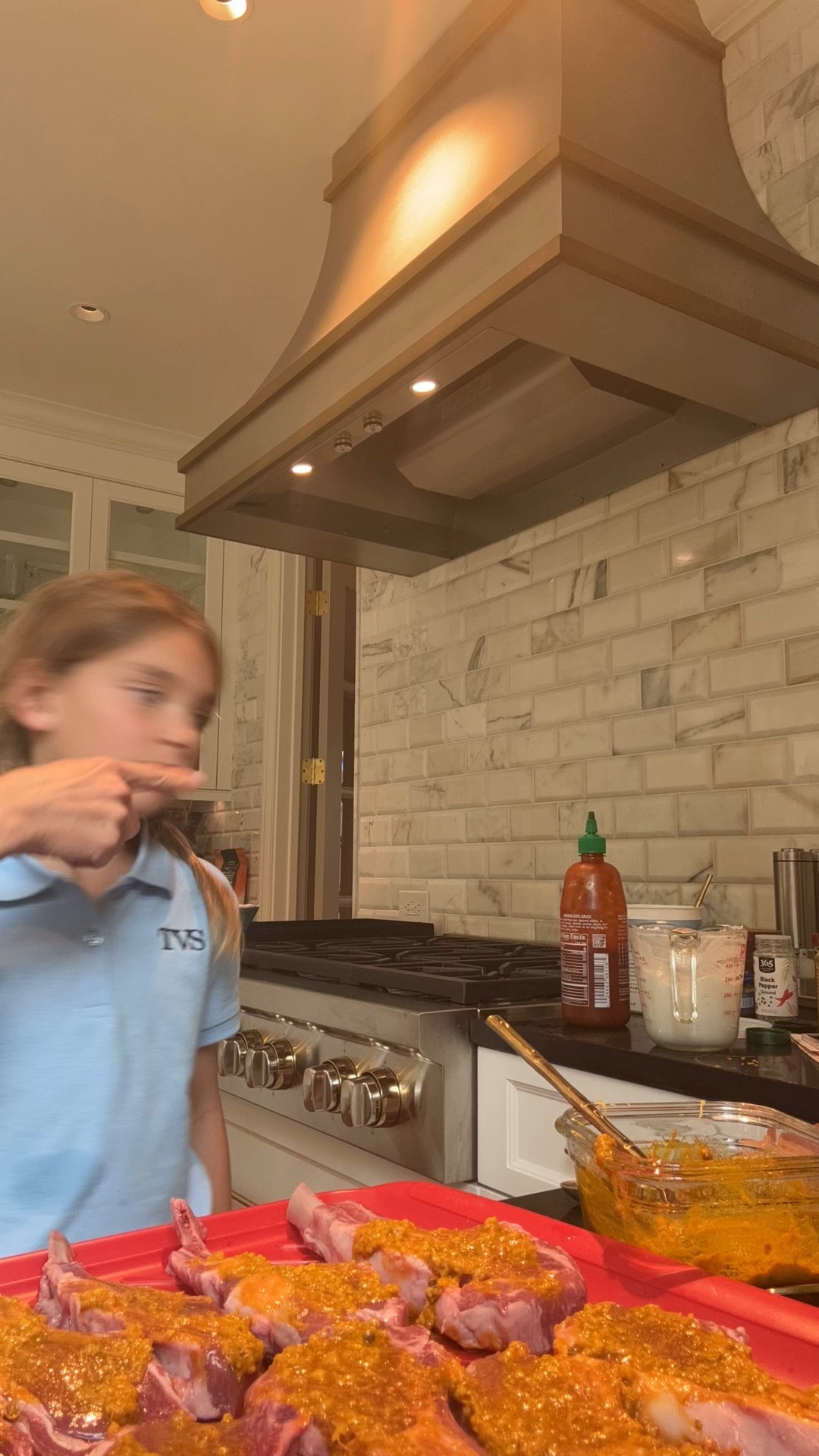 A little lamb chop dinner prep with one of my little lambs — this cast iron pan is our go to!