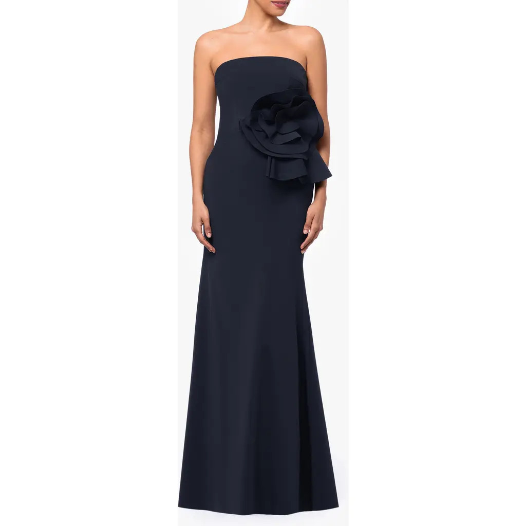 Betsy & Adam Rosette Detail Strapless Gown in Black at Nordstrom, Size 2 | Nordstrom