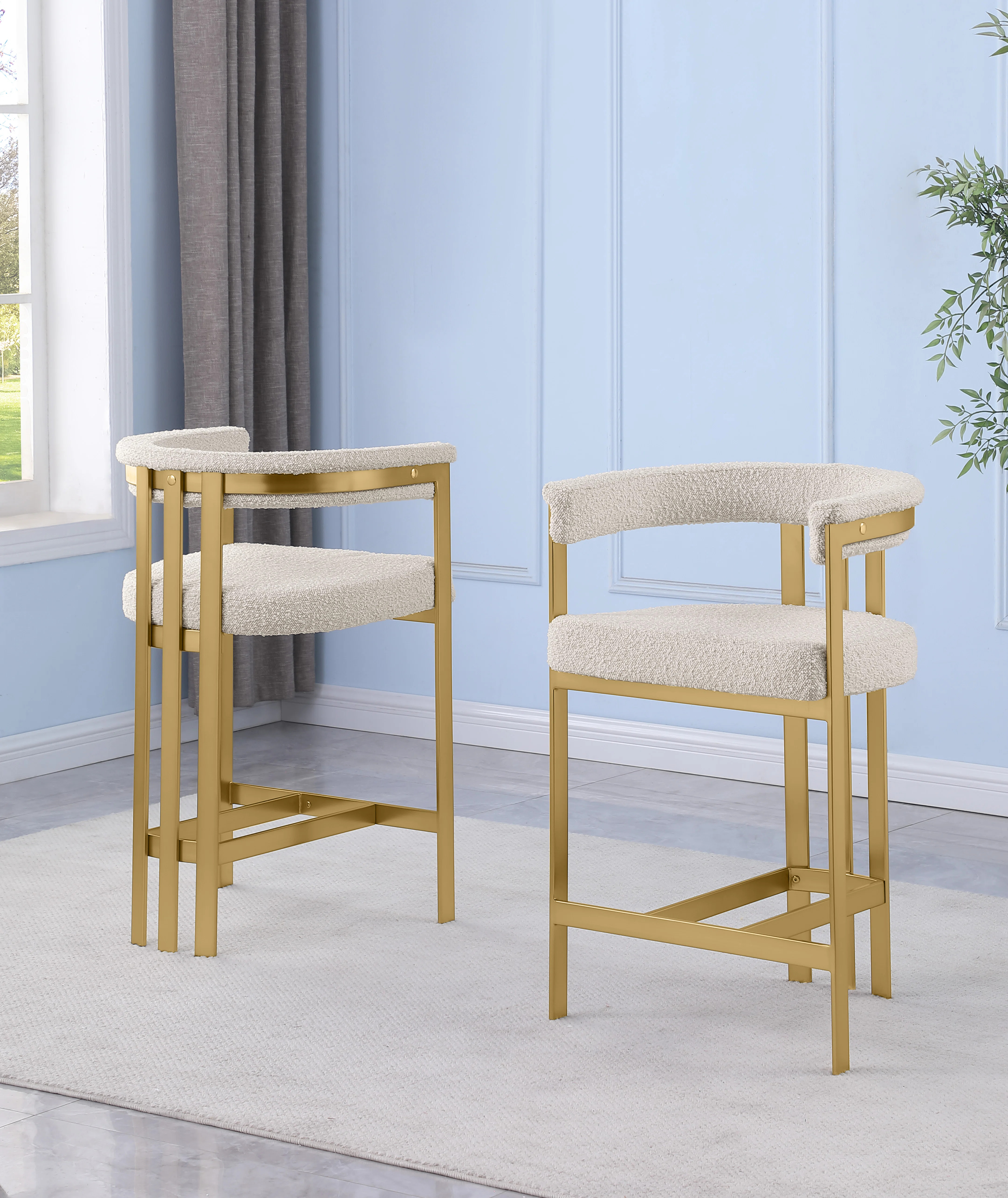 Counterheight & Barstool Boucle Fabric Chairs with Brushed Matte Chrome | Wayfair North America