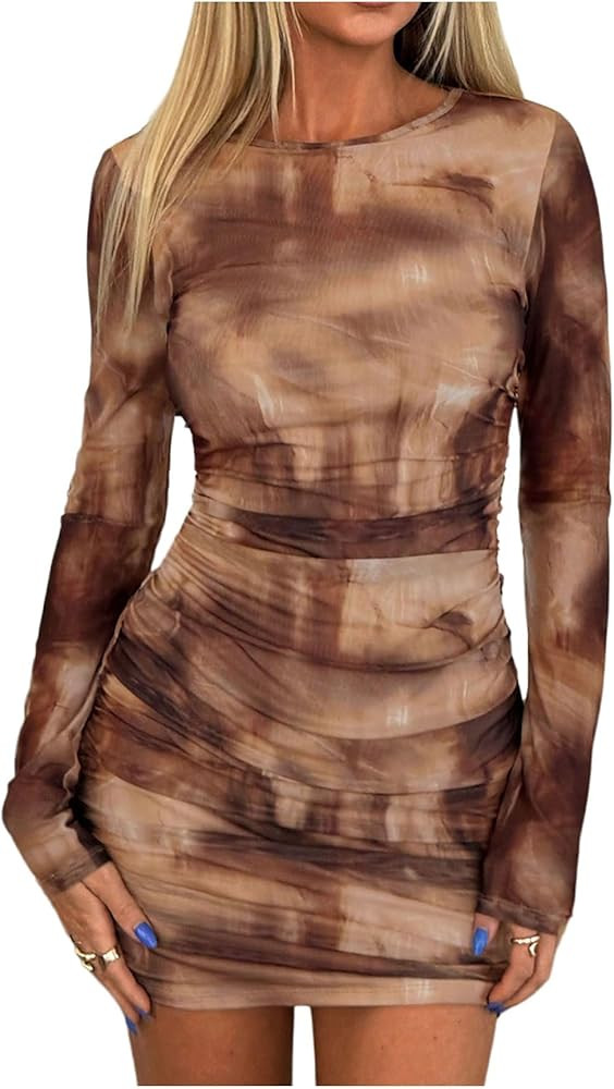 SOLY HUX Women's Long Sleeve Bodycon Mini Dress Tie Dye Party Pencil Dresses Night Out Outfits | Amazon (US)