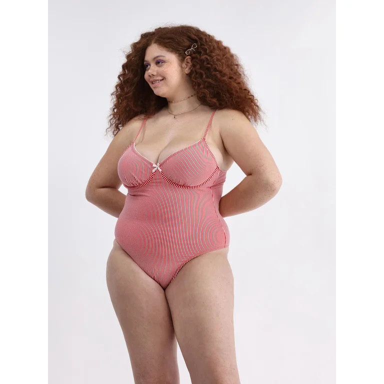 No Boundaries Women's Picot Neckline One Piece Swimsuit, Sizes XXS-XL | Walmart (US)