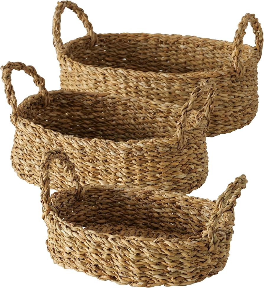 Seagrass Baskets, Set of 3, Thick Chunky Sweater Weave, Decorative Vanity Organizers, Closet Stor... | Amazon (US)