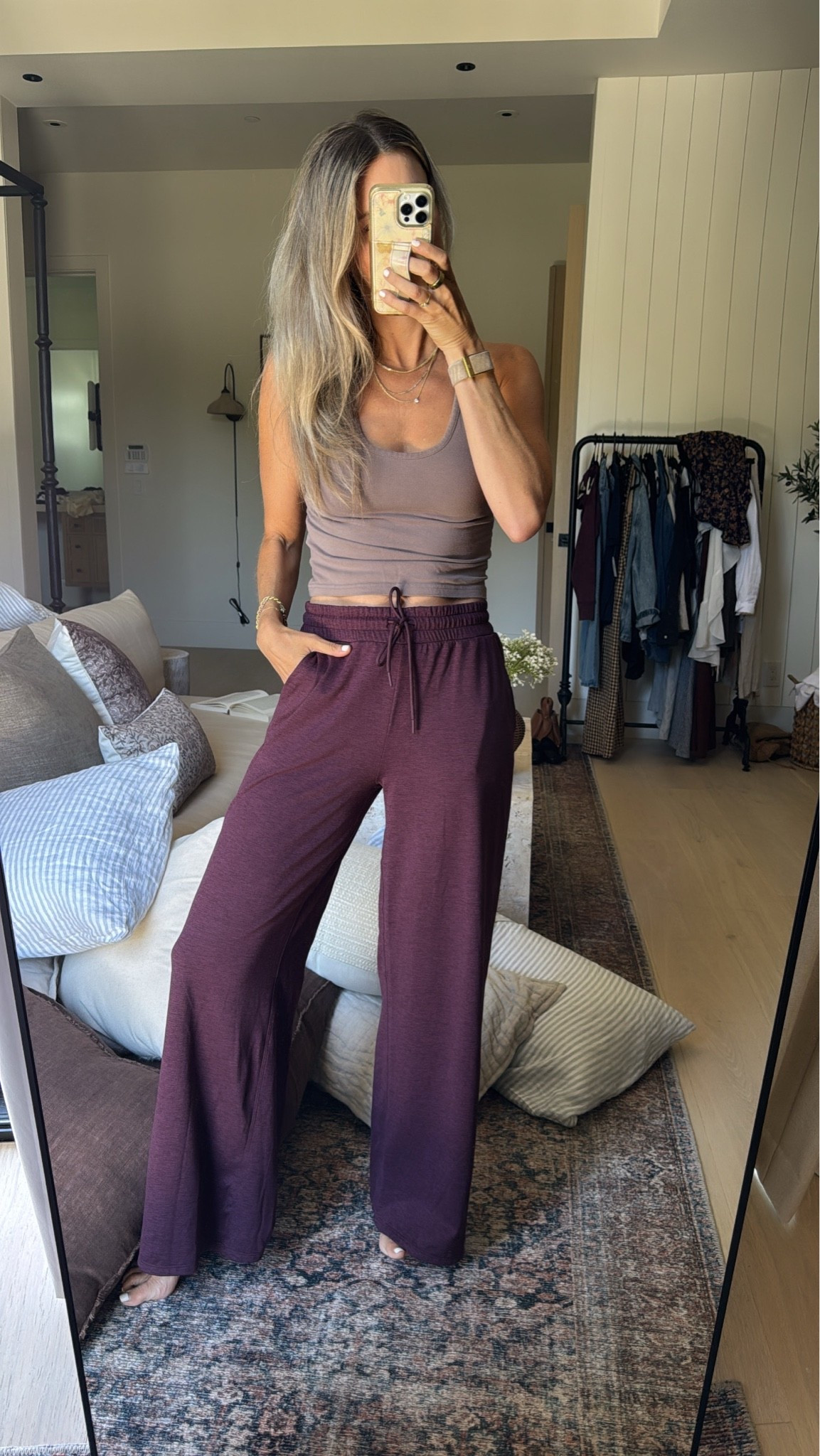 These pants are the most insanely soft material. And they’re under $20. Seriously read the reviews! I’m wearing my normal