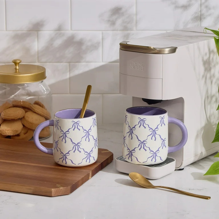Thyme & Table 14.5 fl oz Purple Bows Stoneware Mug, Set of 2 | Walmart (US)