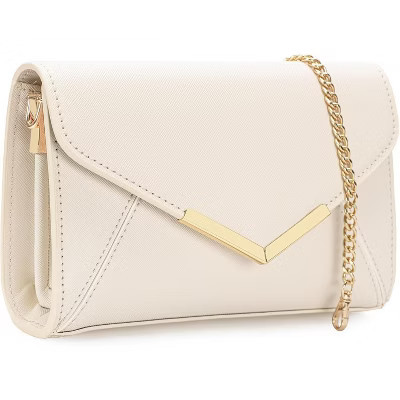 Women Envelope Clutch Faux Saffiano Leather Evening Handbag Foldover Clutch Bag Ivory 8.5 x 2.4 x 5.5 | Target