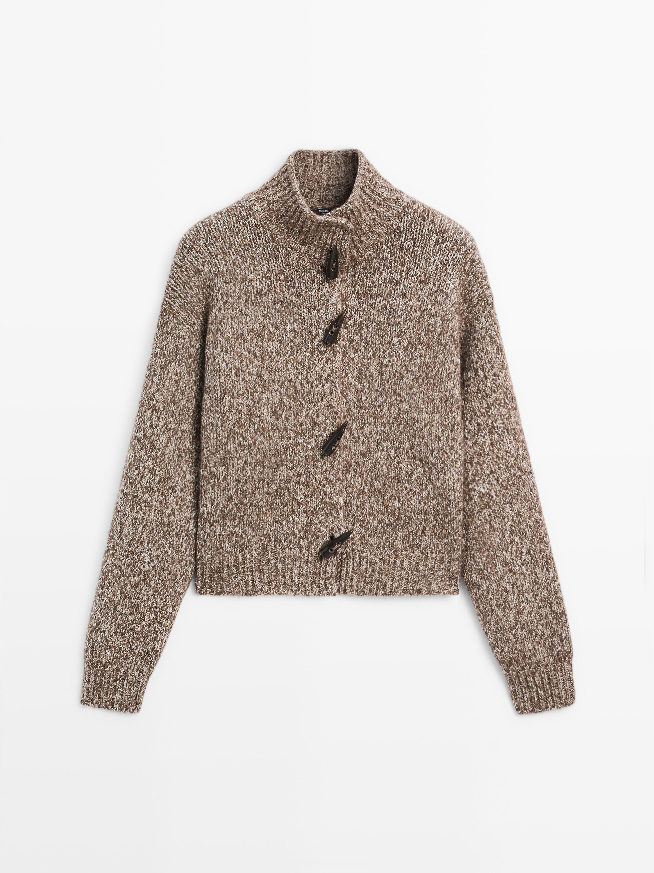 Wool and cotton knit cardigan with horn button | Massimo Dutti US