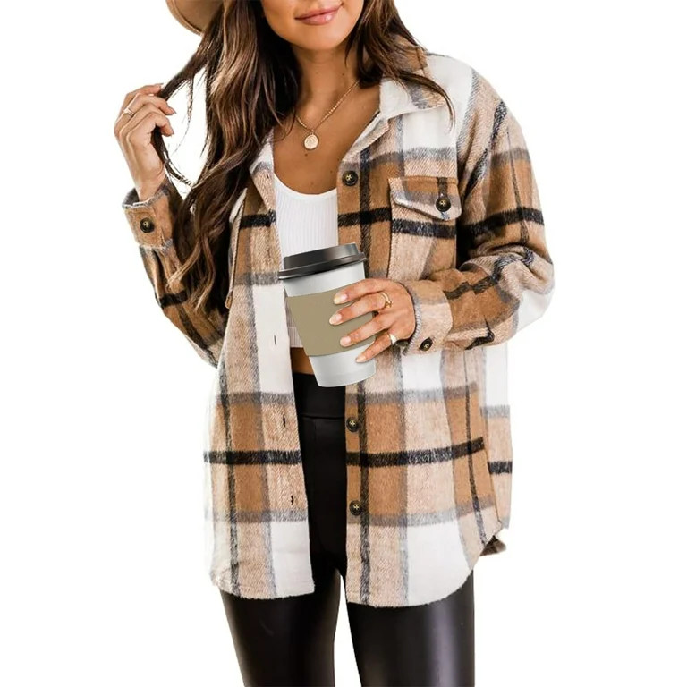 Rosvigor Flannel Shirts for Women Plaid Jackets Long Sleeve Shackets Womens Button Down Coats War... | Walmart (US)