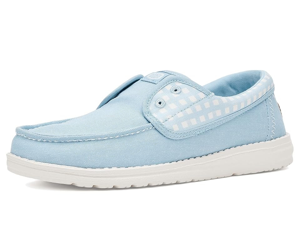 Hey Dude Wendy Cru Gingham Women's Flat Shoes Skyway Blue/Multi : 9 M, Cotton | Zappos