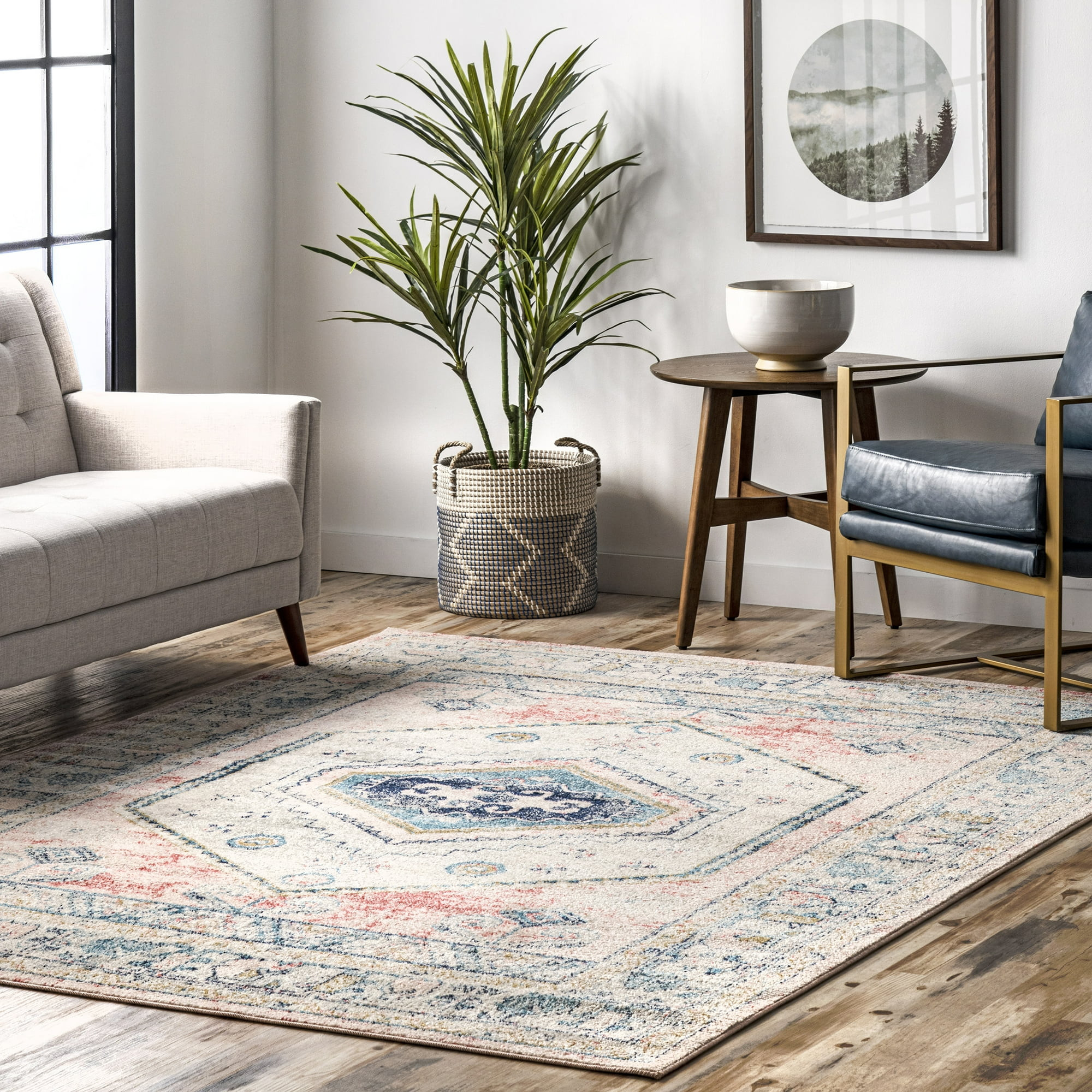 nuLOOM Chase Faded Vintage Medallion Area Rug, 6' 7" x 9', Light Pink | Walmart (US)