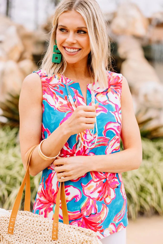 Colorful Crazy Teal Green Floral Tank | The Mint Julep Boutique