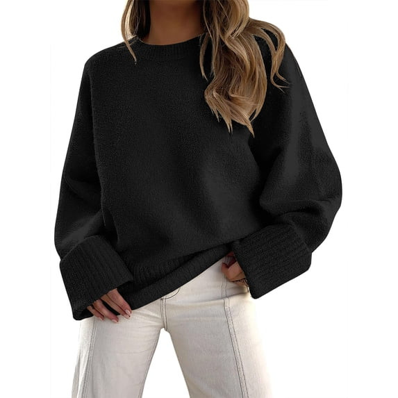 Fantaslook Sweaters for Women Oversized Crewneck Long Sleeve Chunky Knit Pullover Sweaters Tops T... | Walmart (US)