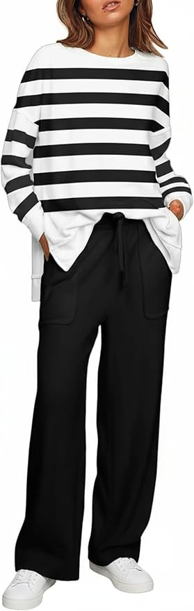 ETCYY NEW Lounge Sets for Women 2 Piece Outfits with Side Split Sweatshirt Tops and Wide Leg Swea... | Amazon (US)