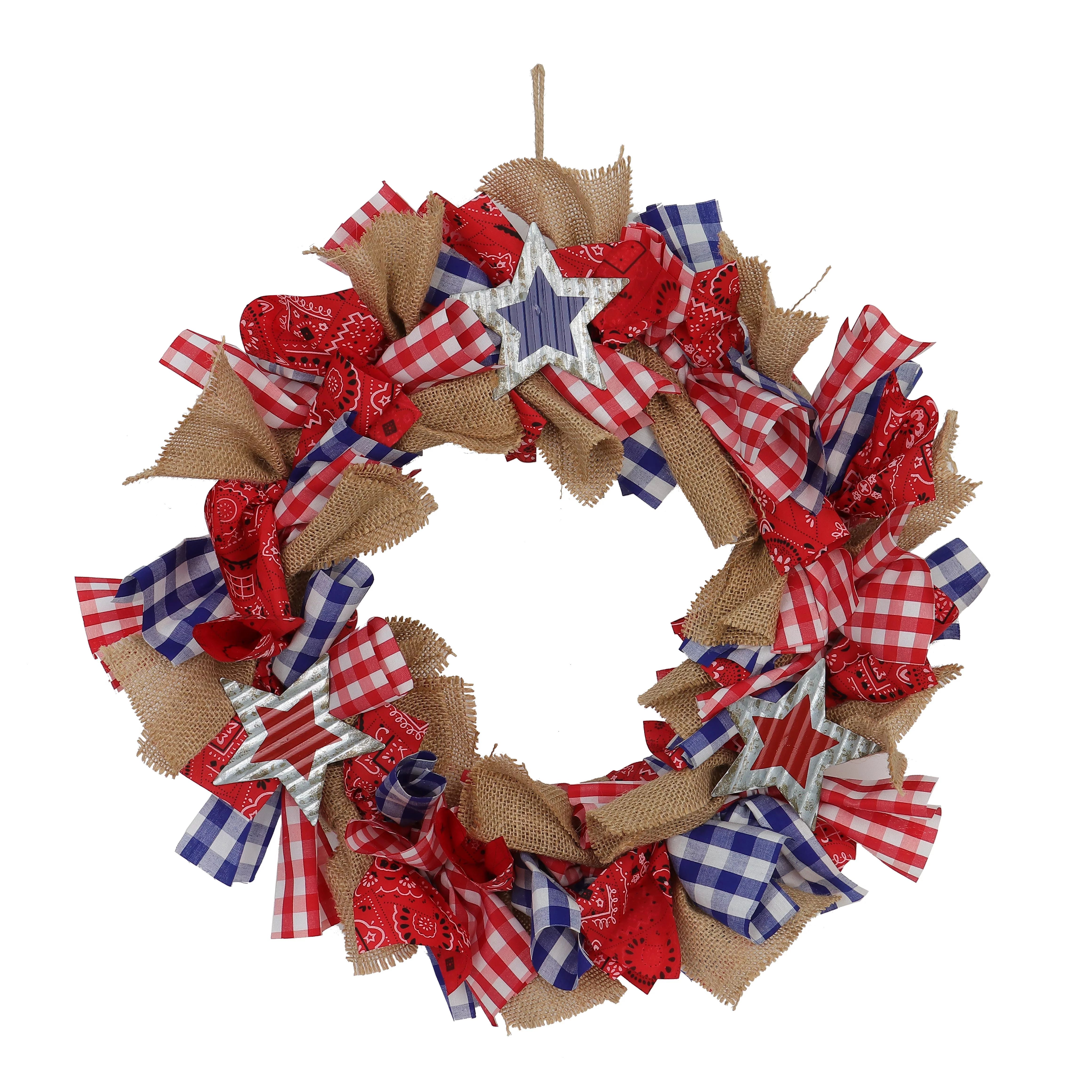 Way To Celebrate Patriotic Wreath, Gingham Bandana - Walmart.com | Walmart (US)