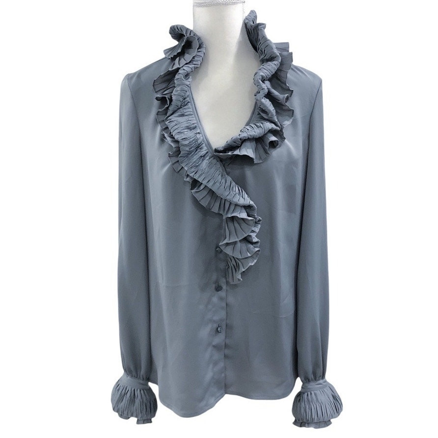 Escada 90's Gray Ruffle Blouse Size Small | eBay US