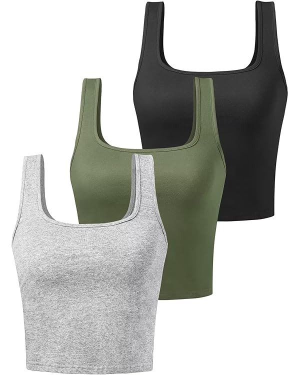 Sports Crop Tank Tops for Women Cropped Workout Tops Racerback Running Yoga Tanks Cotton Sleevele... | Amazon (US)