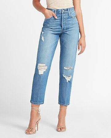 High Waisted Original Ripped Cropped Dad Jeans | Express