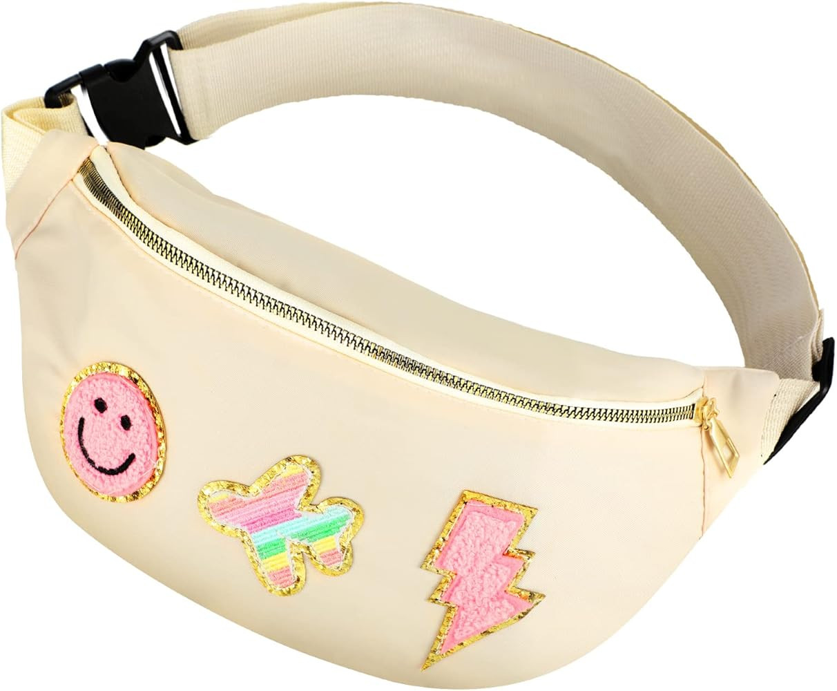 Preppy Patch Nylon Fanny Pack Lightning Waist Pack Bag Adjustable Smile Face Fanny Packs for Wome... | Amazon (US)