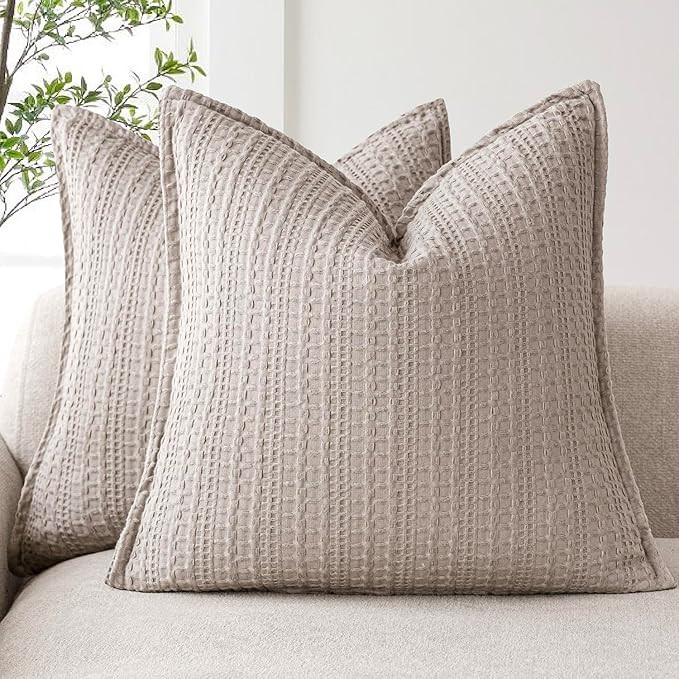 Foindtower Set of 2 Decorative Cotton Waffle Weave Throw Pillow Covers Euro Shams Cushion Covers ... | Amazon (US)