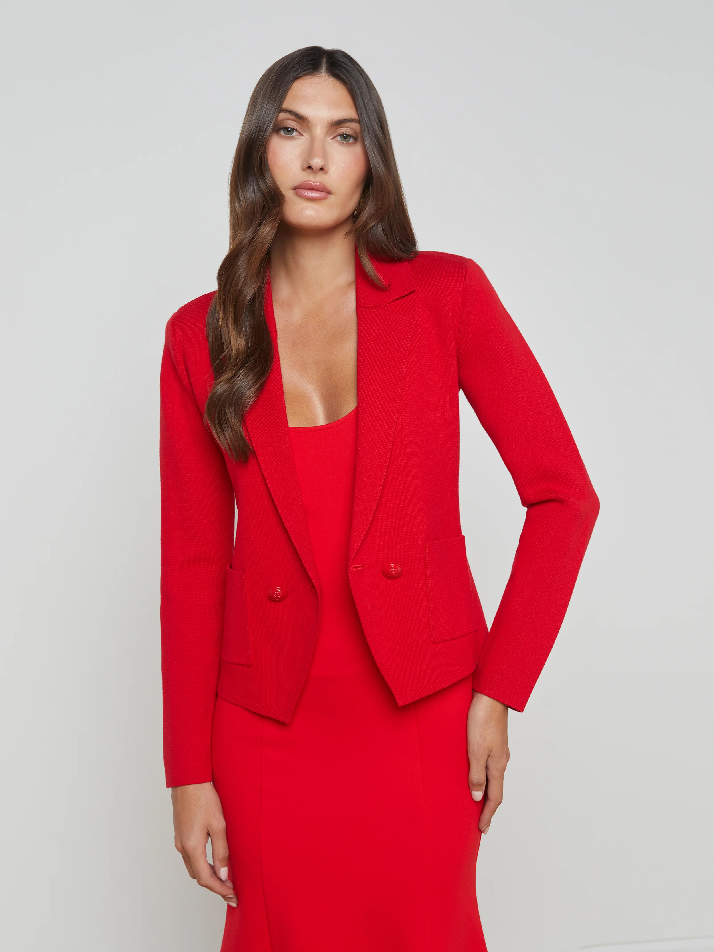 L'AGENCE - Sofia Single-Breasted Knit Blazer in Lava Red | L'Agence