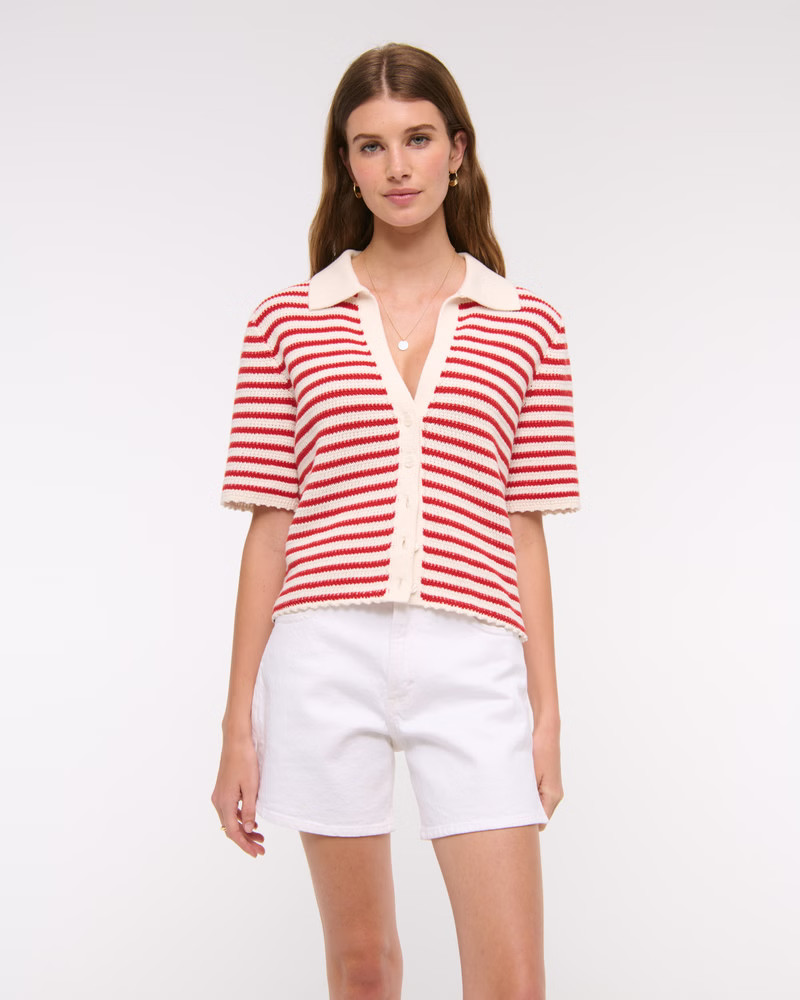 Short-Sleeve Crochet-Style Polo | Abercrombie & Fitch (US)