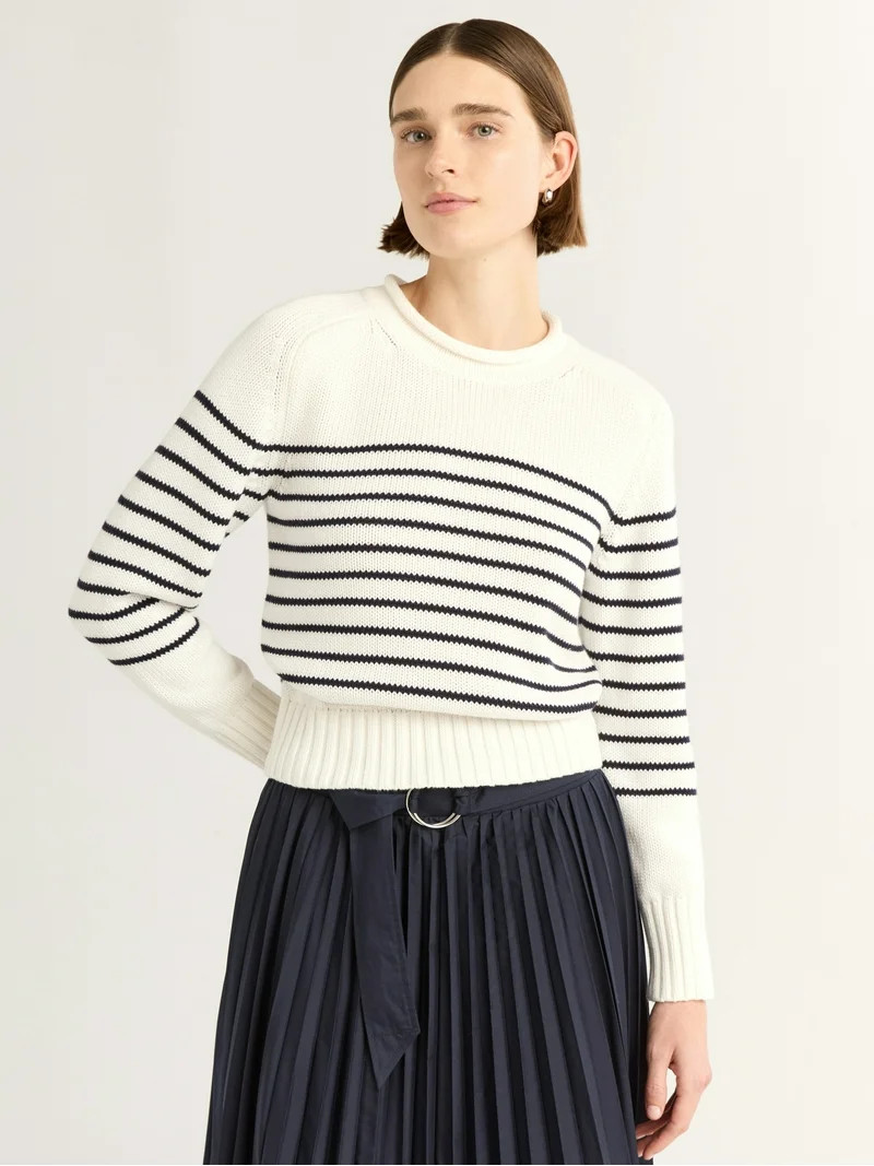 Free Assembly Women's and Women's Plus Cotton Saddle Shoulder Sweater with Long Sleeves, Sizes XS... | Walmart (US)