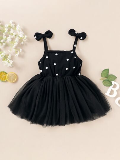 Toddler Girls Polka Dot Bow Shoulder Cami Tutu Dress | SHEIN