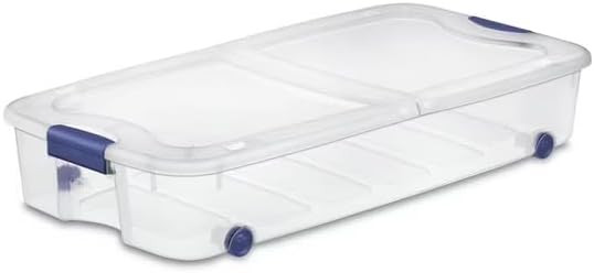 The 66 Quart Clear Underbed Storage Container with Latch Lid and Wheels, Blue | Amazon (US)