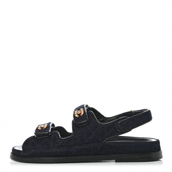 CHANEL Velvet Velcro Dad Sandals 40 Navy Blue | Fashionphile