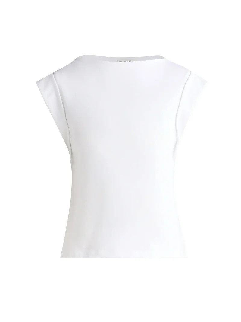Free Assembly Women's Cotton Boatneck Tee with Wide Cap Sleeves, Sizes XS-XXL | Walmart (US)
