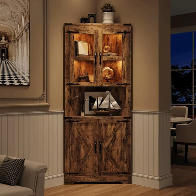 Farmhouse 67" Tall Corner Storage Cabinet with Glass Doors, Corner Hutch Display Cabinet for Kitchen, Living Room, Bathroom | Target