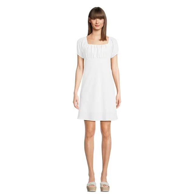 No Boundaries Juniors Crinkle Mini Dress with Puff Sleeves, Sizes XS-XXXL | Walmart (US)