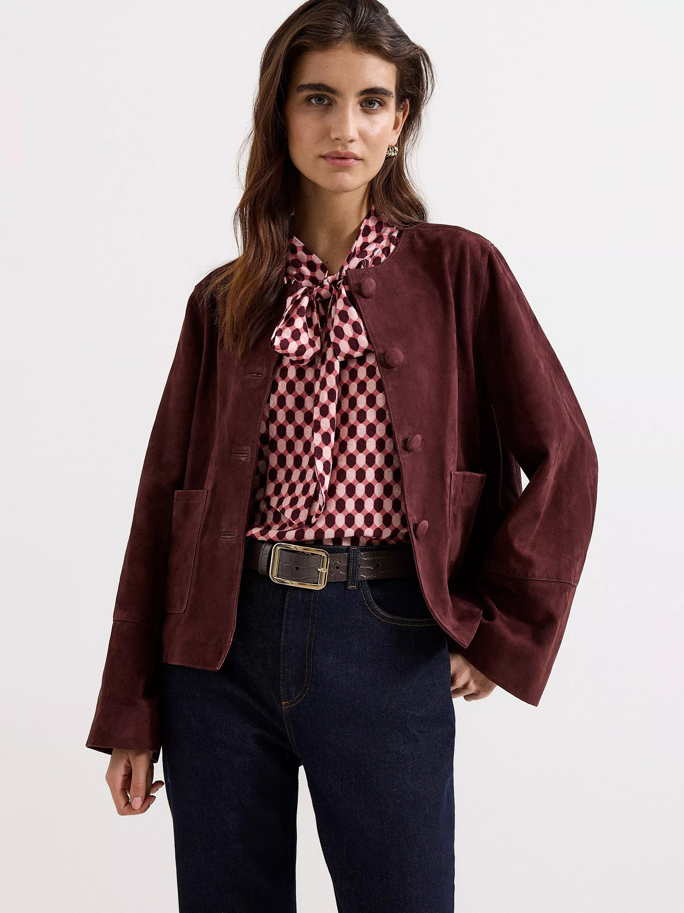 Phase Eight Madison Suede Leather Jacket, Burgundy | John Lewis (UK)