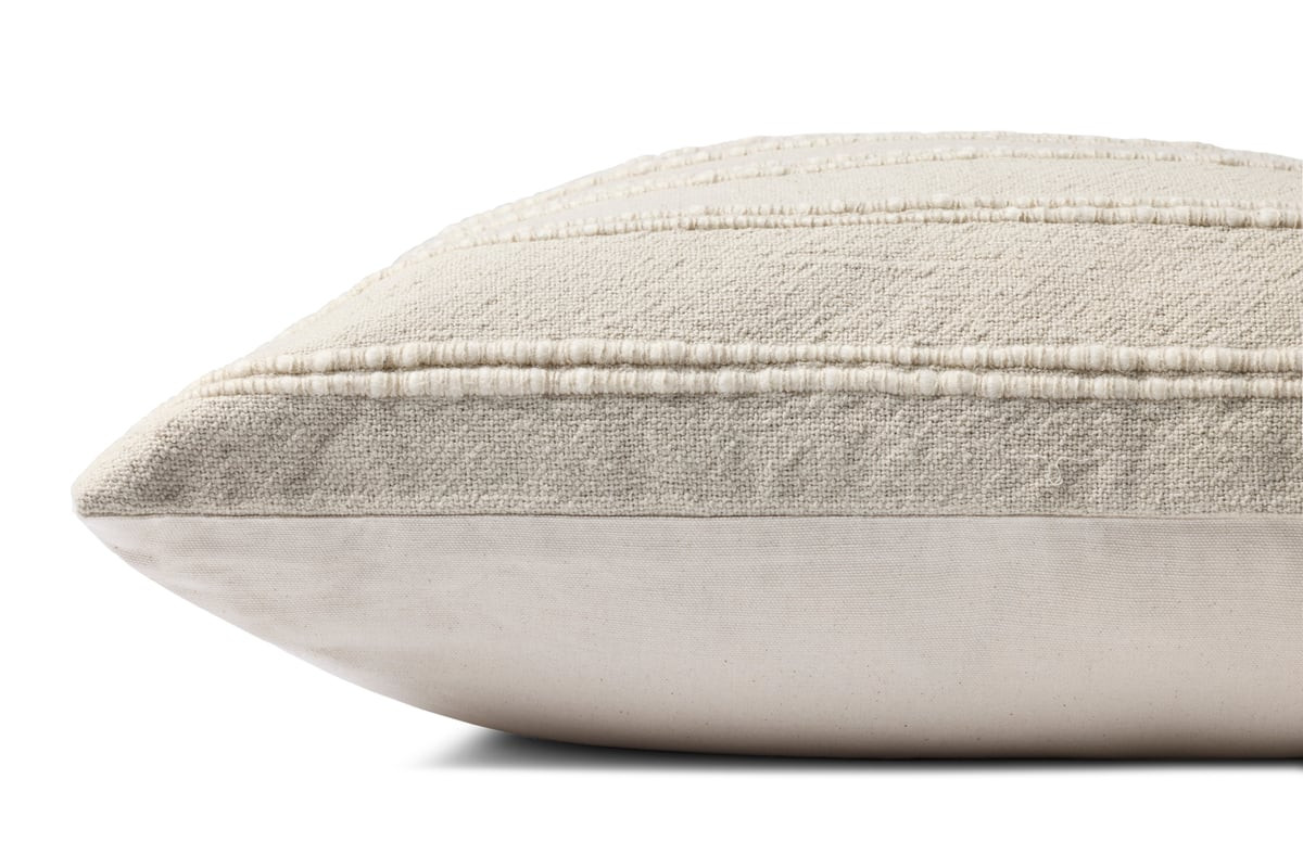 Landry Pillow PMH-0072 Ivory/Natural Cotton/Wool Striped | Rugs Direct