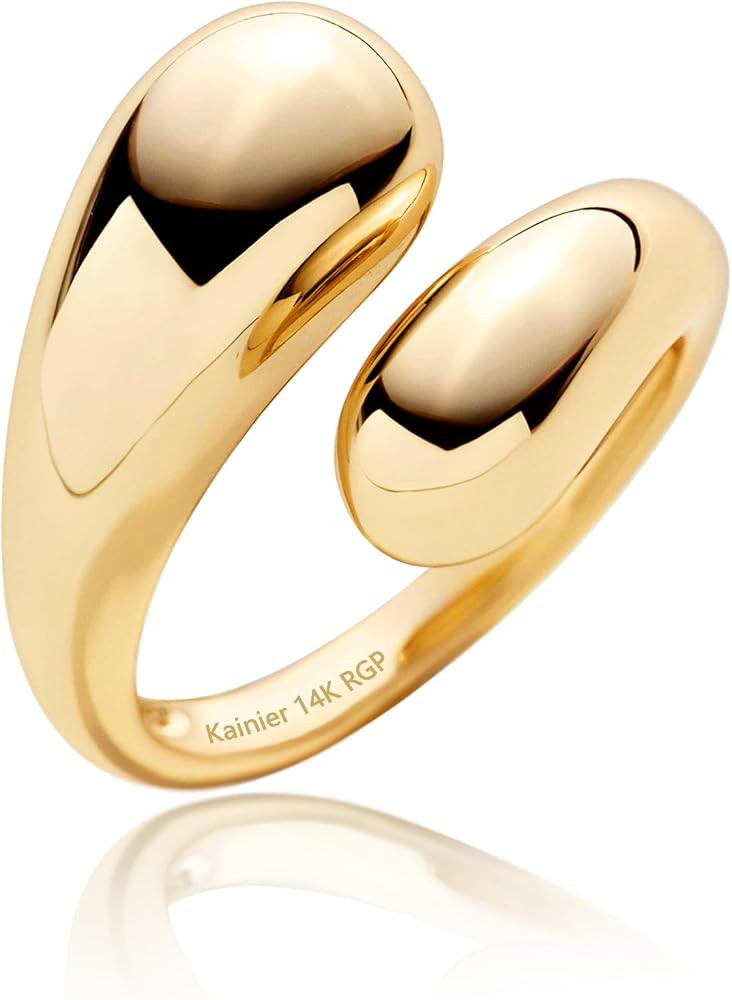 Kainier 14K Gold Chunky Rings for Women14K Gold Plated Dainty Radial Rings High Polish Statement ... | Amazon (US)