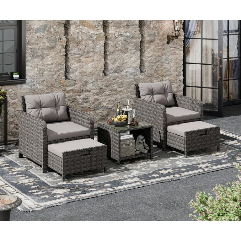 LHBcraft Balcony Furniture 5 Piece Patio Conversation Set, PE Wicker Rattan Outdoor Lounge Chairs... | Walmart (US)
