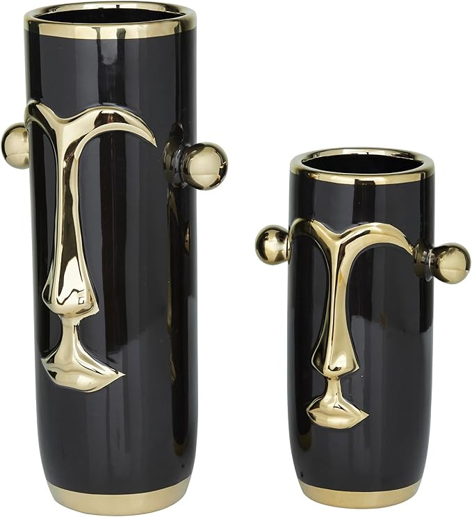 Deco 79 Ceramic Face Decorative Vase Abstract Centerpiece Vases with Gold Details, Set of 2 Flowe... | Amazon (US)