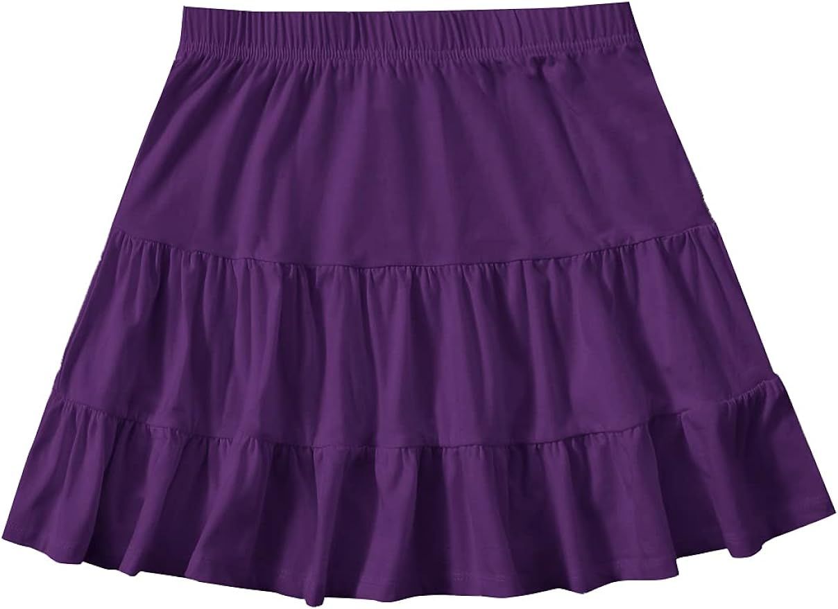 SheIn Women's Summer Elastic Hight Waisted Ruffle Mini Skirt Swing A Line Skater Skirts | Amazon (US)