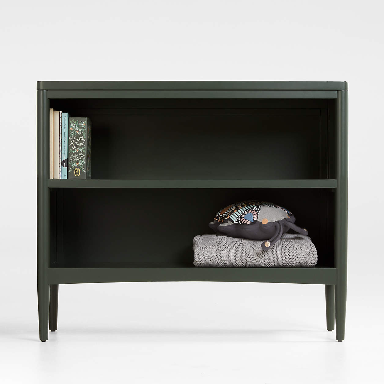 Hampshire Small Olive Green Wood 2-Shelf Bookcase + Reviews | Crate & Kids | Crate & Barrel