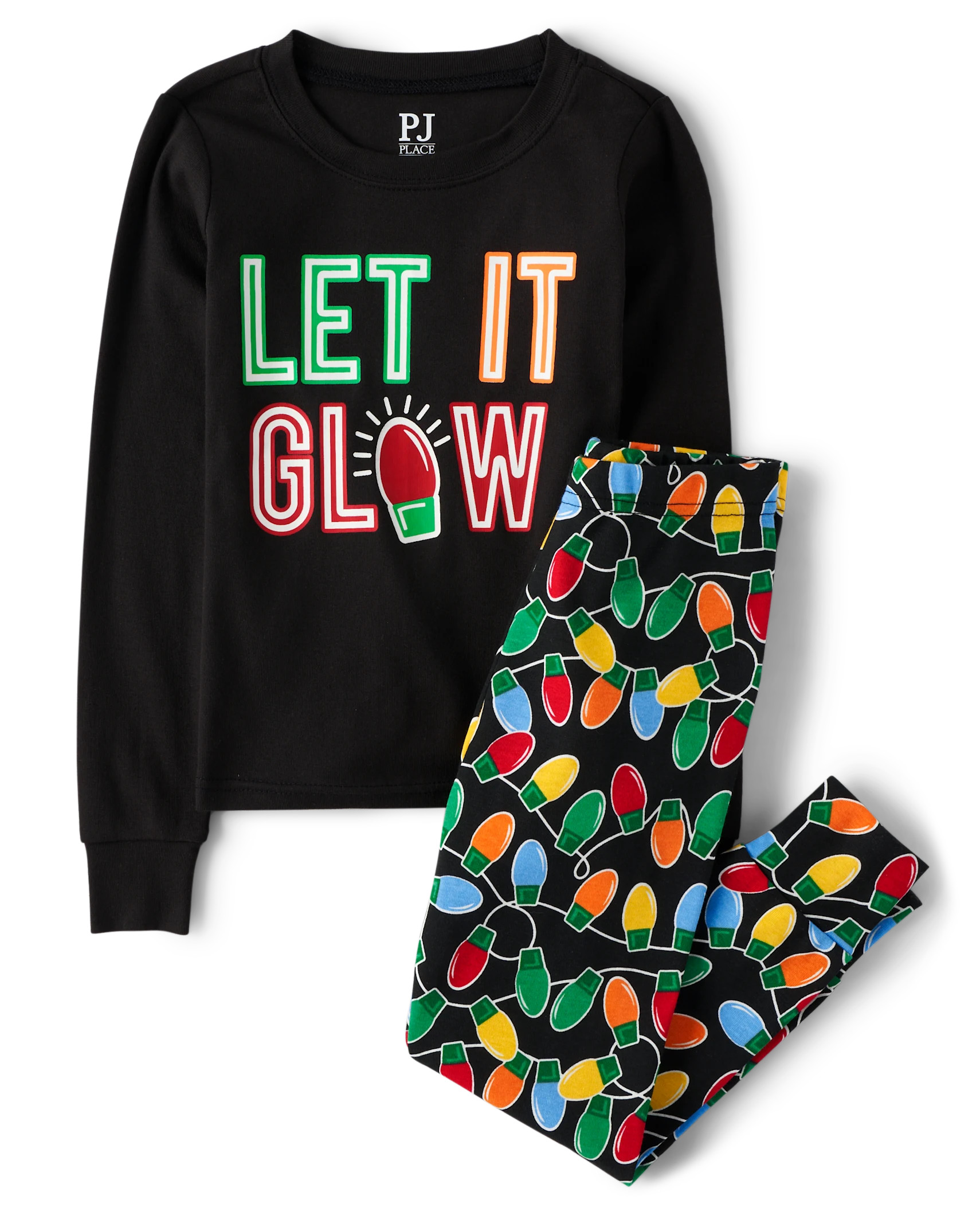 Unisex Kids Matching Family Glow Let It Glow Snug Fit Cotton Pajamas - black | The Children's Place
