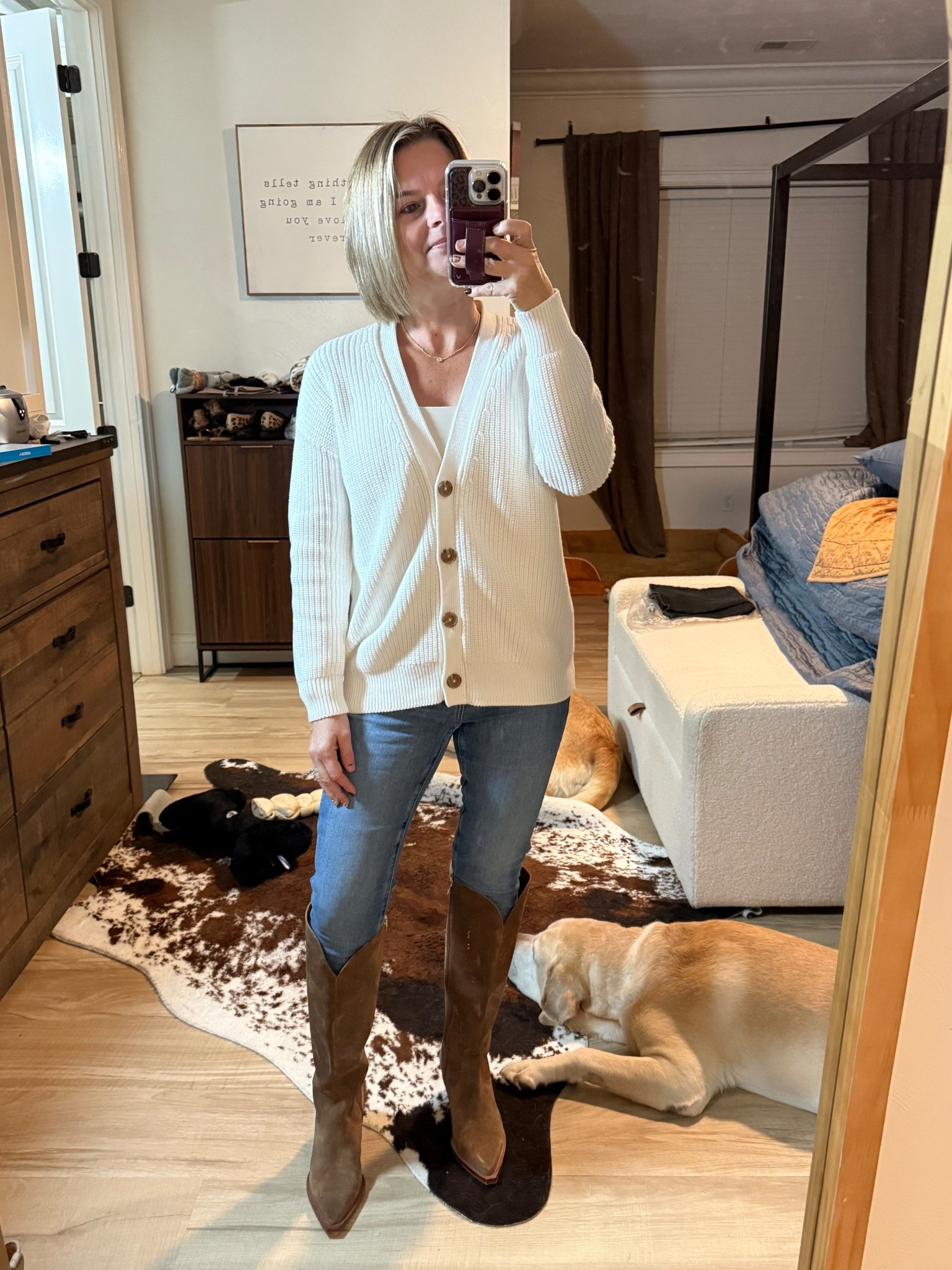 Cardigan xsmall but should have done a small
Jeans 0 short
Boots TTS

#LTKPetite #LTKOver40 #LTKStyleTip